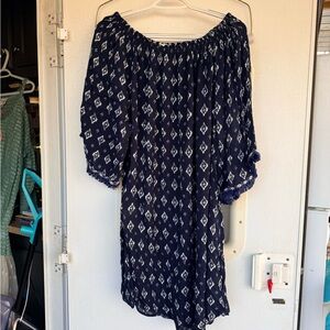 Hayden Navy Off-Shoulder Dress with White Diamond Motif